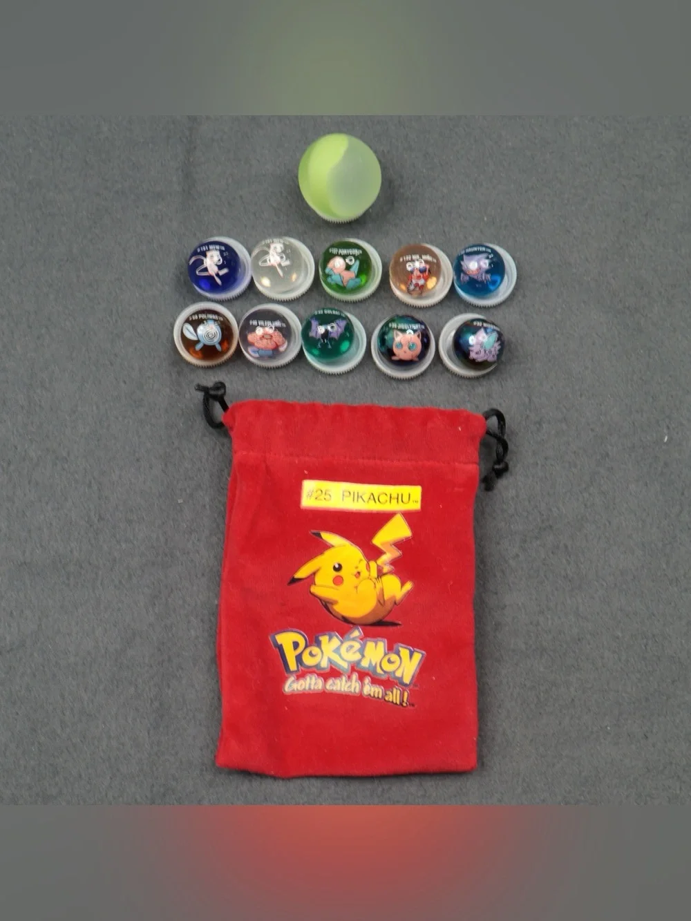 Vintage 1999 Pokemon Marbles Lot of 22 with Pikachu & Charmander Pouches Marvel⁠